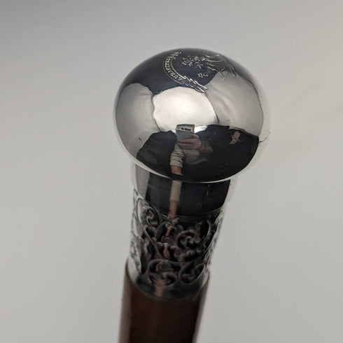 1890年 英国アンティーク 紳士用ステッキ 杖 純銀製 丸ハンドル 91cm